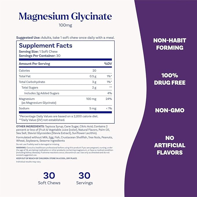 Natrol Magnesium Glycinate Supplements 100mg, Cherry Lemon Soft Chews for Healthy Sleep and Body, Magnesium Glycinate 100mg, Up to a 30 Day Supply (Pack of 2)