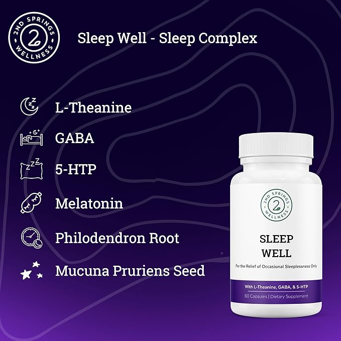 Sleep Well Calmness & Relaxing Support Formula - Powerful Blend with Magnesium, L-Theanine, GABA, and Melatonin - Enhances Relaxation + Promotes Healthy Sleep Patterns - 60 Capsules