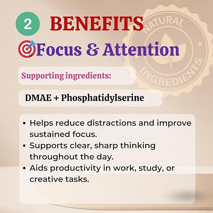 Sun Vitals Core Mind – Nootropic Brain Supplement for Focus, Memory & Mental Clarity | DMAE, Bacopa Monnieri, Phosphatidylserine & Huperzine A | Non-Stimulant, Caffeine-Free | 60 Capsules