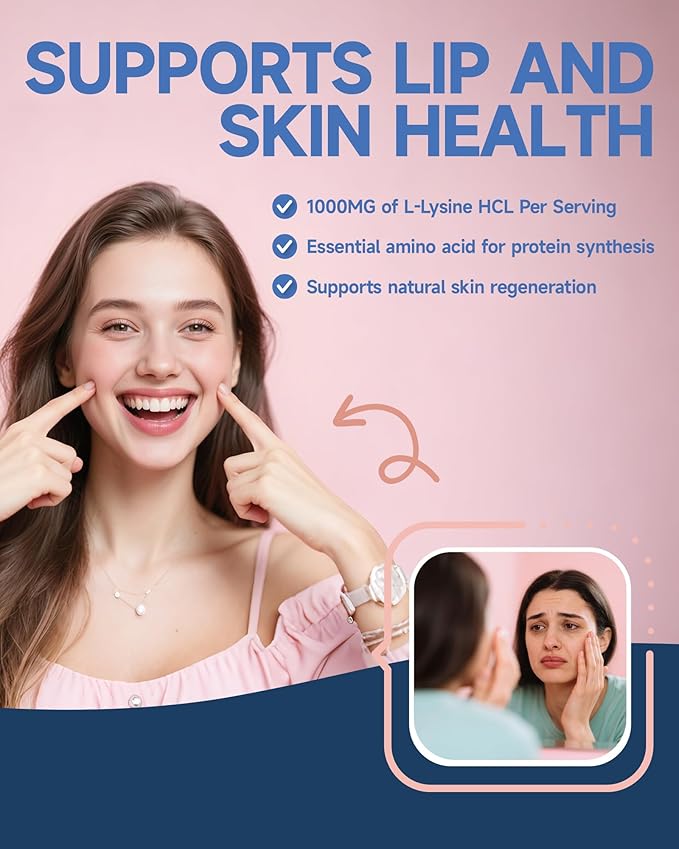 L-Lysine 1000mg Liquid Drops, L-Lysine Supplement for Essential Amino Acid Supplement for Lips & Oral Health & Collagen Formation Support, Natural Grape Seed Extract Drops-300 mg Grape Seed Extract L