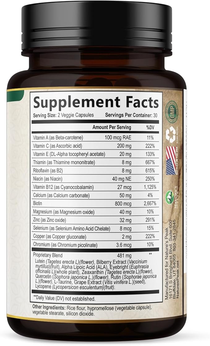 Eye Vitamins Supplements - 3x Strength Eye Health Vitamin with Lutein and Zeaxanthin - Vision Macular Health & Dry Eyes Support With Zinc, Vitamins C E & Minerals, Bottled in USA - 60 Capsules