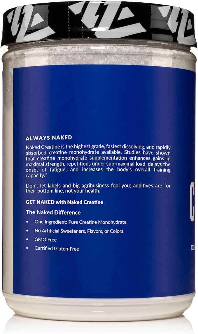 NAKED Pure Micronized Creatine Monohydrate – 200 Servings, 1,000g Bulk – NSF Certified, Vegan, Non-GMO, Gluten & Soy Free - Muscle Building, Strength Training, Gym & Fitness Supplement