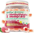 L-Methylfolate 15mg & 2,000 mcg Methyl B12 Gummies, Extra Strength Methylation Support for Women and Men, Active 5-MTHF with CoQ10, Magnesium, TMG, L-Theanine, B1 B2 B6 B9 for Cognitive, Energy,60Cts
