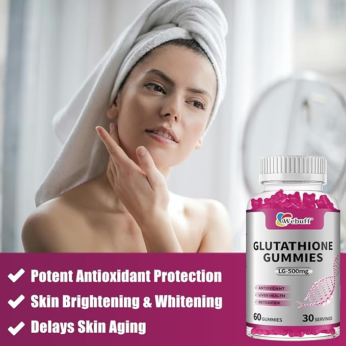 Glutathione Gummies with Collagen 500mg Vitamin C & B6 Skin Glow Hair & Nail Support Anti-Aging Antioxidant Sugar-Free Non-GMO Strawberry Flavor 60 Gummies (60 Count (Pack of 2))