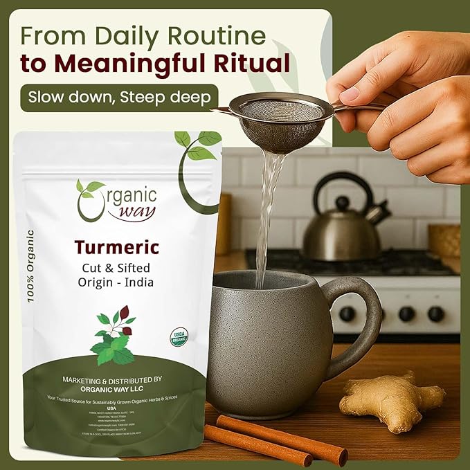 Organic Way Turmeric/Haldi Root Cut & Sifted (Curcuma Longa) - Herbal Tea | Kosher & USDA Certified | Vegan, Non-GMO & Gluten Free | 100% Raw from India (2LBS / 32Oz.)