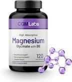 CGM Labs Magnesium Glycinate with Vitamin B6, 240mg Elemental Magnesium & 25mg B6, High Absorption for Sleep Support, Calm & Muscle Relaxation, Gentle on Stomach, Non-GMO, Gluten Free, 120 Capsules