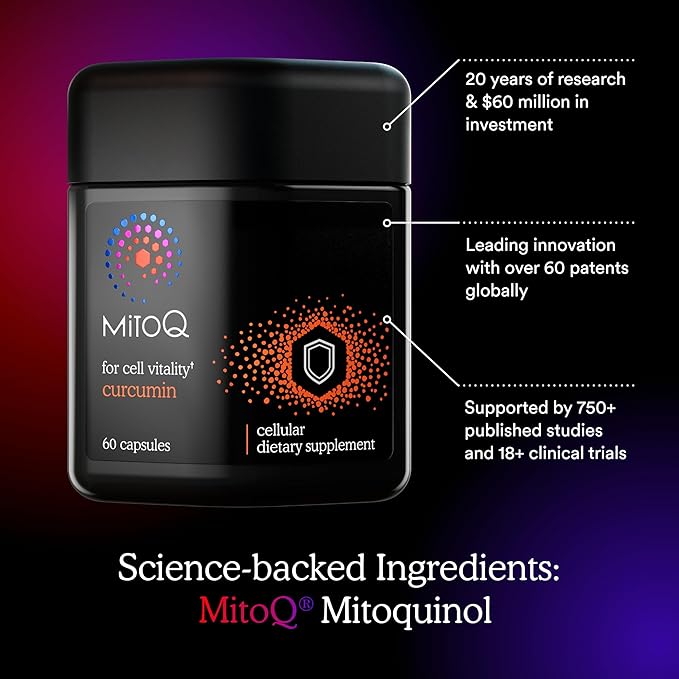 MitoQ Curcumin Longvida Lipidated Formula Mitochondria-targeted Antioxidant | Ultra Bioavailable & Sustained Action Free-Form Curcumin, 60 Capsules