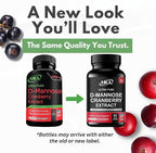 HCL HERBAL CODE LABS D-Mannose with Cranberry Extract Capsules 1500mg – High Potency USP Grade D-Mannose Supplement with Whole Fruit Cranberry Powder – Urinary Tract Support – Non-GMO 60 Capsules