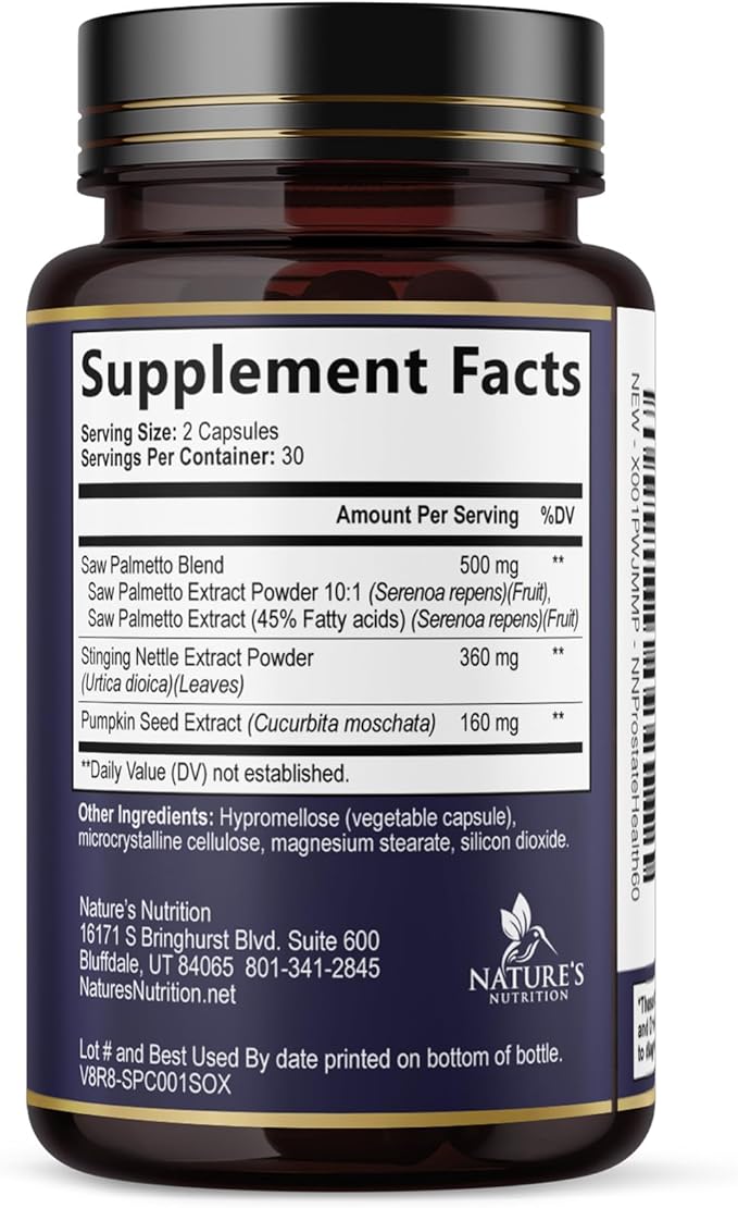 Prostate Health Supplements for Men - 3X Strength with Saw Palmetto Blend Stinging Nettle Root & Pumpkin Seed Support Complex - Supports Bathroom Trips Prostate & Urinary Health - 60 Capsules
