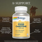 SOLARAY Food Carotene 7500mcg (25000 IU) - Beta Carotene Vitamin A Supplement - Wellness and Immune Support Supplement, Potent Eye Vitamins and Skin Food, Plant Sourced, 60-Day Guarantee, 200 Softgels