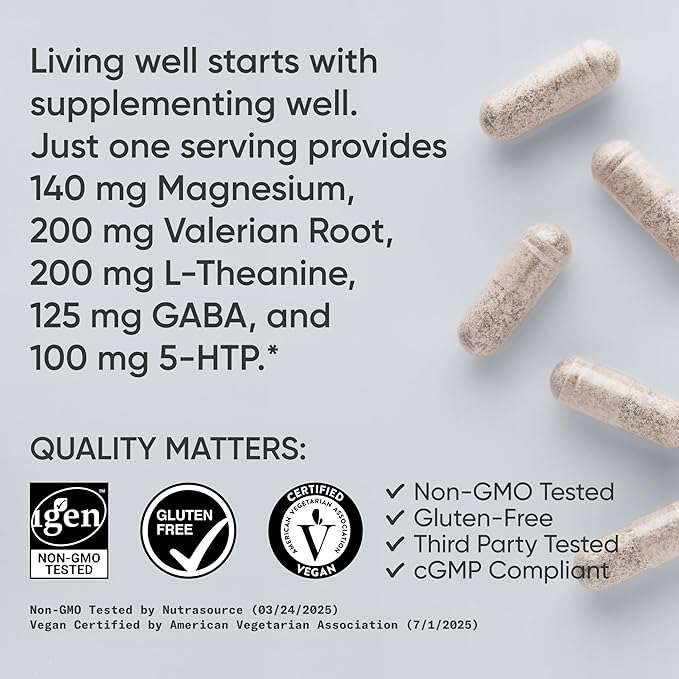Sports Research® Sleep Complex- Melatonin-Free Vegan Capsules - with Valerian Root, GABA, L-Theanine, Magnesium & 5-HTP - 30 Servings