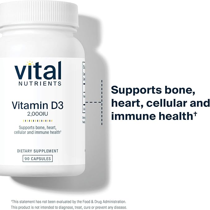 Vital Nutrients Vitamin D 2000 IU - Vitamin D3 Supplement - Healthy Bones, Teeth, Muscles*- Cellular & Immune Function - Calcium Absorption - Gluten, Dairy and Soy Free - 90 Capsules