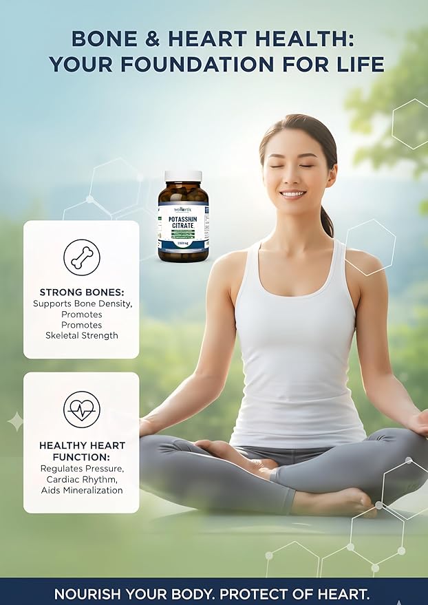 Wellotrix Potassium Citrate 1600 mg – 120 Vegan Capsules – Electrolyte Balance, Kidney Support, Urinary pH Health – Non-GMO, Gluten-Free, Made in USA – Vegan Formula