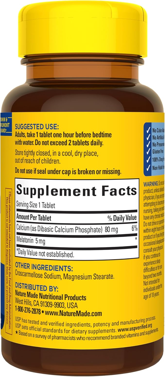 Nature Made Melatonin 5mg Extra Strength Tablets, 100% Drug Free Sleep Aid, Sleep Supplements for Adults, 300 Tablets, 300 Day Supply