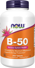 NOW Foods Supplements, Vitamin B-50 mg, Energy Production*, Nervous System Health*, 250 Tablets