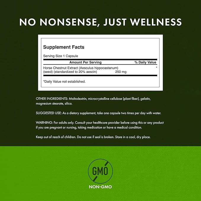 Swanson Horse Chestnut 22% Aescin (Standardized) 250 Milligrams 120 Capsules (2 Pack)