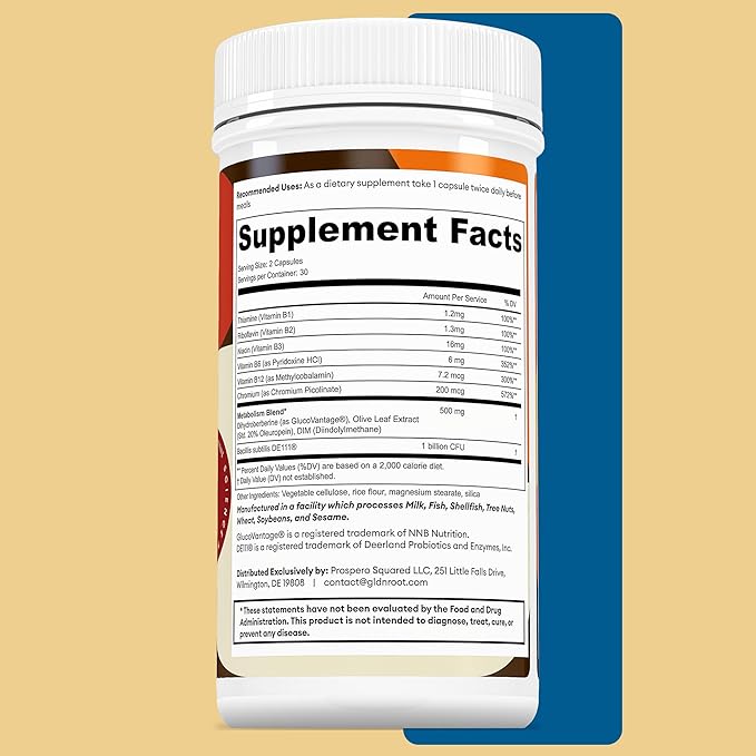 GLDN Berberine Advanced Absorption Formula - 200mg Dihydroberberine 5X Improved Absorption - DIM - Chromium Picolinate and DE111 Probiotics for Digestive Support - Vegan Friendly - 60 Capsules
