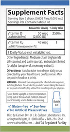 Carlson - Super Daily D3 + K2, 50 mcg D3 + 45 mcg MK-7, Heart & Bone Health, 90 Liquid Drops, 2.54 ml