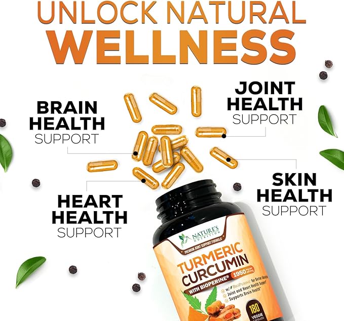 Turmeric Curcumin Supplement - 95% Curcuminoids with Organic Turmeric & BioPerine Black Pepper for Best Absorption - Daily Joint & Immune Health Support, Vegan, Non-GMO, Bottled in USA - 180 Capsules