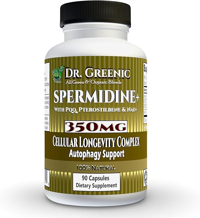 SPERMIDINE+ 350 mg | Cellular Longevity Complex | Spermidine TriHCl (99.98% COA) 10 mg, PQQ 40 mg, Pterostilbene 100 mg & NAD+ 200 mg | 90 Capsules | Serving Size One Capsule