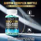 zipvit Biotin Collagen Gummies – Hair Skin and Nails Vitamins for Women & Men – Hair Growth Vitamins: B1, B2, B3, B6, B7, Collagen, Keratin, Vitamin A & D – Hair Growth Supplement – 60 Gummy Bears