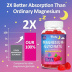 Magnesium Glycinate Gummies 400mg - Sugar Free Vegan Gummies for Adults & Kids with Vitamin D3, B6, C, CoQ10, Collagen, Zinc - Sleep, Muscle, Bone & Memory Support - 60 Raspberry Chewables