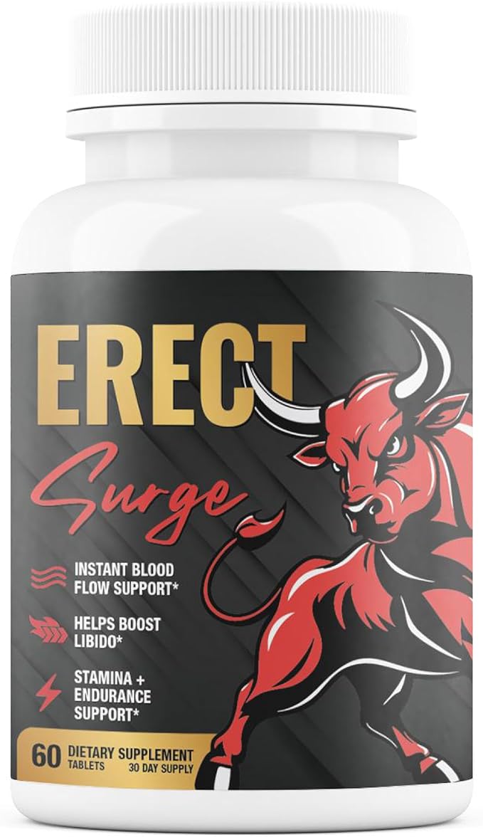 Erect SURGE™ - Fast Acting Male Blood Flow Pills for Performance, lntimacy, Hardness | Helps Boost Desire, Stamina & Size | 20 Ingredients for Men to Restore Confidence | 3rd Party Tested - 60 Tablets