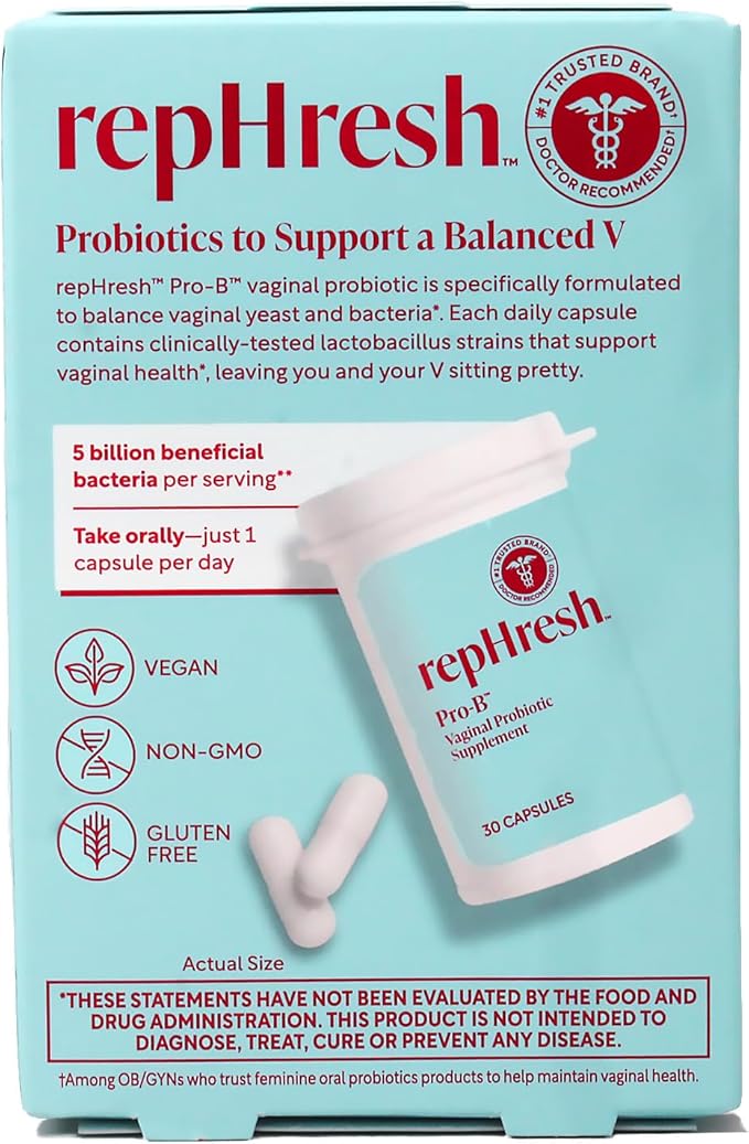 RepHresh Pro-B Vaginal Probiotic Supplement, 30 Capsules, Pack of 2