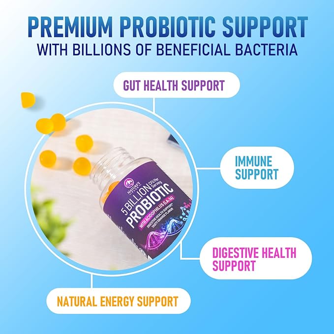 Probiotic Gummies - 6 Premium Probiotic Strains - Daily Gut Health Pro Biotic Gummy Supplement for Women, Men & Teens, Natural Digestive Health Support, “Good” Gut & Immune Support - 60 Gummies