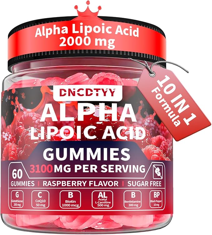 Alpha Lipoic Acid Gummies 2000mg Triple Strength Neuropathy Supplements - Liposomal ALA Complex for Brain & Liver & Skin and Nerve* Support, Sugar Free, 60 Counts, Raspberry Flavor