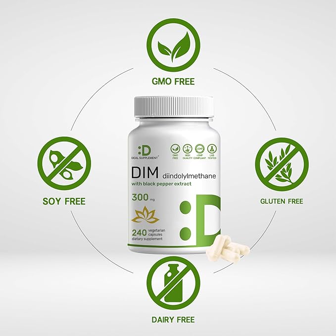 DIM Supplement 300mg, 240 Caps, 4 Months Supply | Estrogen Balance for Men & Women | Diindolylmethane Plus Black Pepper Extract for Enhanced Absorption