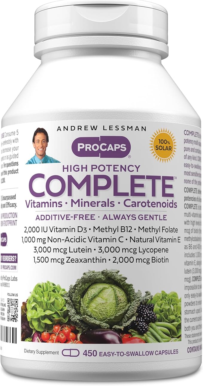 ANDREW LESSMAN Multivitamin - Complete 450 Capsules - High Potencies of 30+ Nutrients, Essential Vitamins, Minerals, Carotenoids. Small Easy-to-Swallow. No Binders, No Fillers, No Additives
