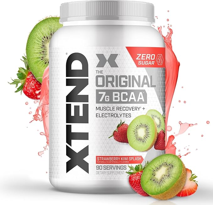 Xtend Original BCAA Powder, 7g BCAAs and 2.5g L-Glutamine for Muscle Recovery Hydration and Lean Muscle, Sugar Free Intra and Post Workout Drink with Electrolytes, Strawberry Kiwi Splash, 90 Servings