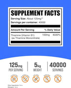 BulkSupplements.com Thiamine Mononitrate Powder - Vitamin B1 Powder, Thiamine B1 Supplement - B1 Vitamins, Gluten Free, 125mg per Serving, 5kg (11 lbs) (Pack of 5)