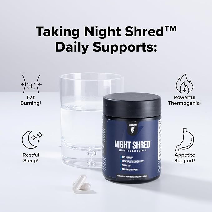 InnoSupps Night Shred Fat Burner and Natural Sleep Support | Ashwaganda, 5-HTP, CLA, Melatonin | Appetite Suppressant | Weight Loss Support Nighttime Fat Burning (60 Vegetarian Capsules)