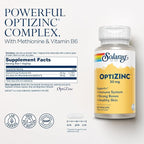 SOLARAY OptiZinc 30mg Immune Support Supplement - Zinc Supplements for Men and Women w/Vitamin B6 - Strong Bones and Skin Health Support - High Absorption - 60-Day Guarantee, 60 Servings, 60 VegCaps