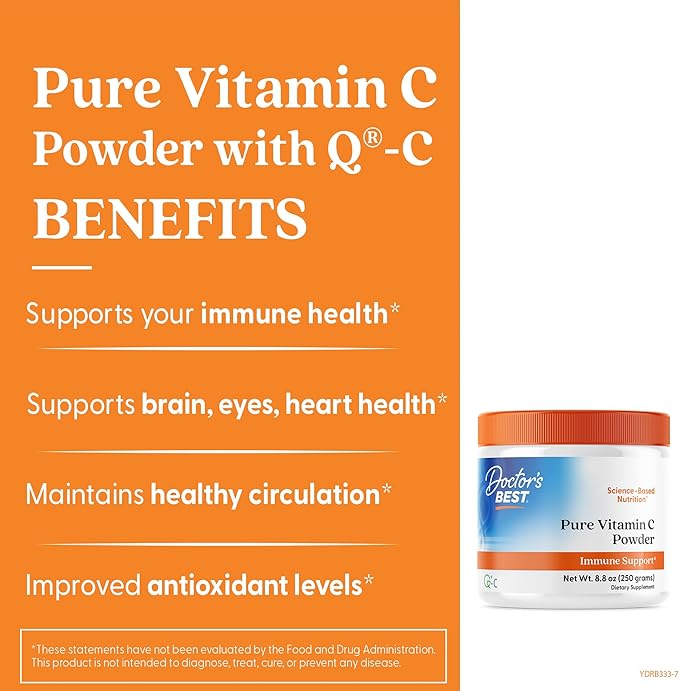 Doctor's Best Vitamin C Powder with Q-C, Healthy Immune System, Brain, Eyes, Heart and Circulation, Joints, Sourced from Scotland, 250G, 8.8 Ounce