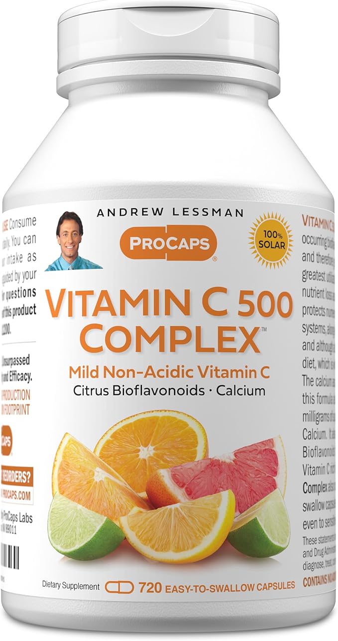 ANDREW LESSMAN Vitamin C 500 Complex 720 Capsules - Non-Acidic Vitamin C Plus Citrus Bioflavonoids for Immune System and Anti-Oxidant Support, No Stomach Upset, Small Easy to Swallow Capsules
