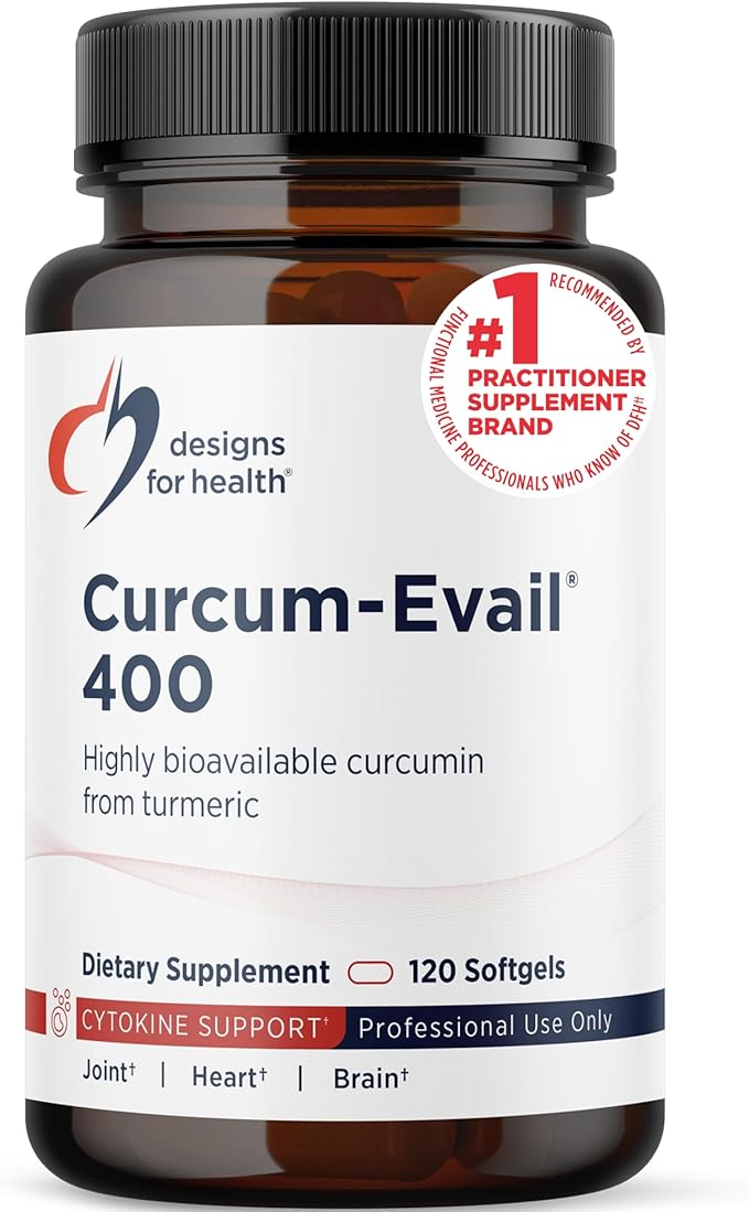 Designs for Health Curcum-Evail 400 - Bioavailable Turmeric Curcumin Supplements - Evail Emulsification Technology - Curcumin C3 Complex with Turmeric Oil + Vitamin E, Non-GMO (120 Softgels)