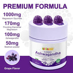 Ashwagandha Gummies & Vitamin D3 Gummies Organic Aswangdha Supplement for Improve Sleep, Stress Relief & Mood Calm (Grape Berry,Non-GMO, Gluten-Free & Sugar Free)-1 Pack
