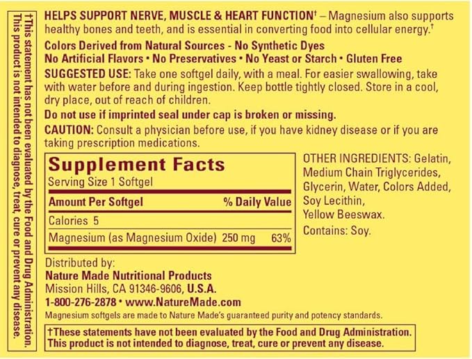 Nature Made Magnesium 250 mg Liquid Softgels 90 ea (Pack of 6)