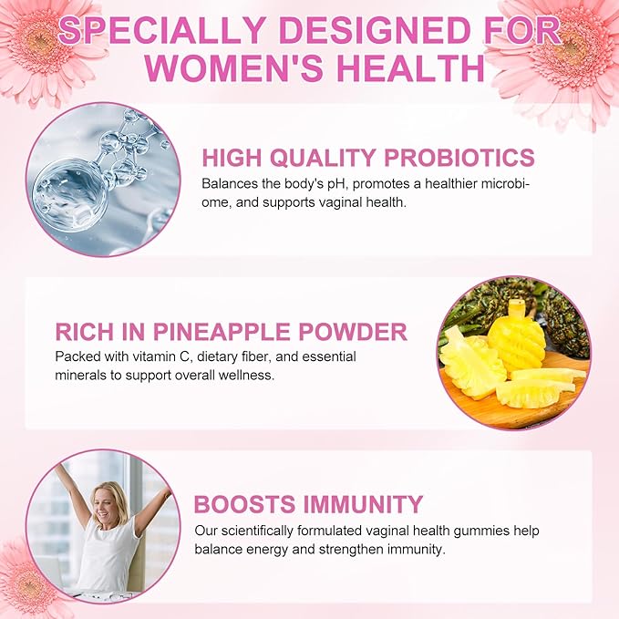 ZODENIS Vaginal Probiotics for Women, Ph Balance Vaginal Probiotics Gummies, Feminine Balance Womens Probiotic Vitamins Supplement,Improve Immune,Promote Vaginal Health - 60 Pineapple Gummies