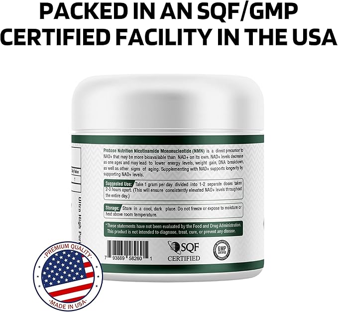 Probase Nutrition Longevity Pure NMN Powder 40 Grams - Ultra-Pure, Fully Stabilized, Pharmaceutical Grade NMN to Boost NAD+, Nicotinamide Mononucleotide Powder Supplement