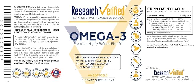 Research Verified® Omega-3 MD - Fish Oil - 60 Softgels - 1 Month Supply