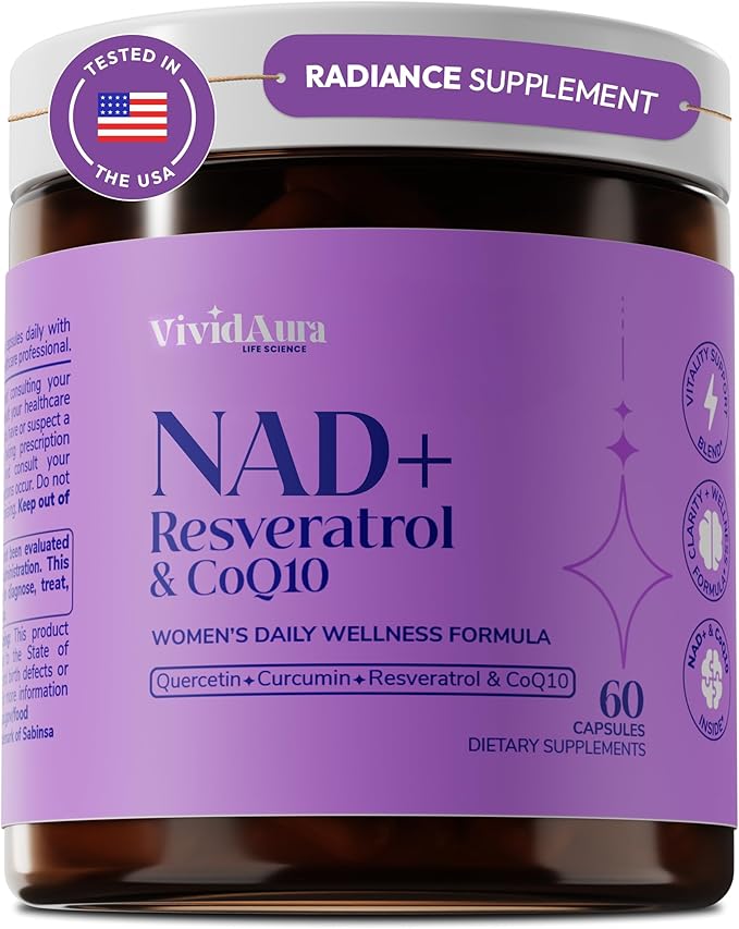 NAD Supplements for Women - Radiance Formula with Resveratrol, CoQ10, Turmeric & BioPerine - Cellular Renewal Supplement for Women - NMN Alternative - 60 Capsules