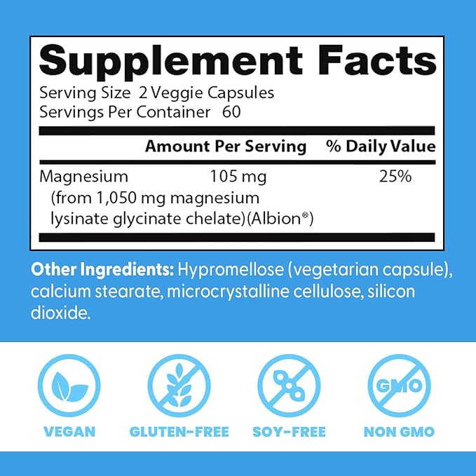 Doctor's Best High Absorption Magnesium Glycinate Lysinate Supplement for Sleep Support - Chelated Magnesium Capsules for Women & Men, 105 mg per Serving, Calm Support, Vegan - 120 Veg Caps