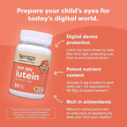 Renzo's Eye Spy Lutein with Bilberry Extract, Dissolvable Kids Vitamins for Eye Health, Sugar-Free Supplements, 30 Orange-Flavored Melty Tabs