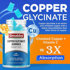 Copper Glycinate Gummies for Women, 2mg Chelated Copper with Vitamin C, High Absorption Copper Supplements for Women 25-44, Immune, Energy, Skin & Bone Health, 60 Count