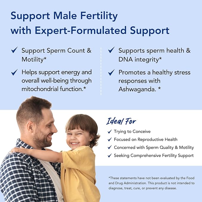 Premom Sperm Fortify – Male Fertility Supplements for Men with KSM-66® Vegan Ashwagandha, CoQ10 as Ubiquinol, Zinc, Selenium&Acetyl-L-carnitine | Supports Sperm Health, Motility & Count