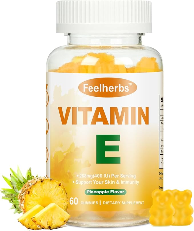 Vitamin E Gummies 268mg(400 IU) for Women Skin & Immune Support, Pineapple Flavored Vitamin E Chewable Vegan Gummies, 60 Count